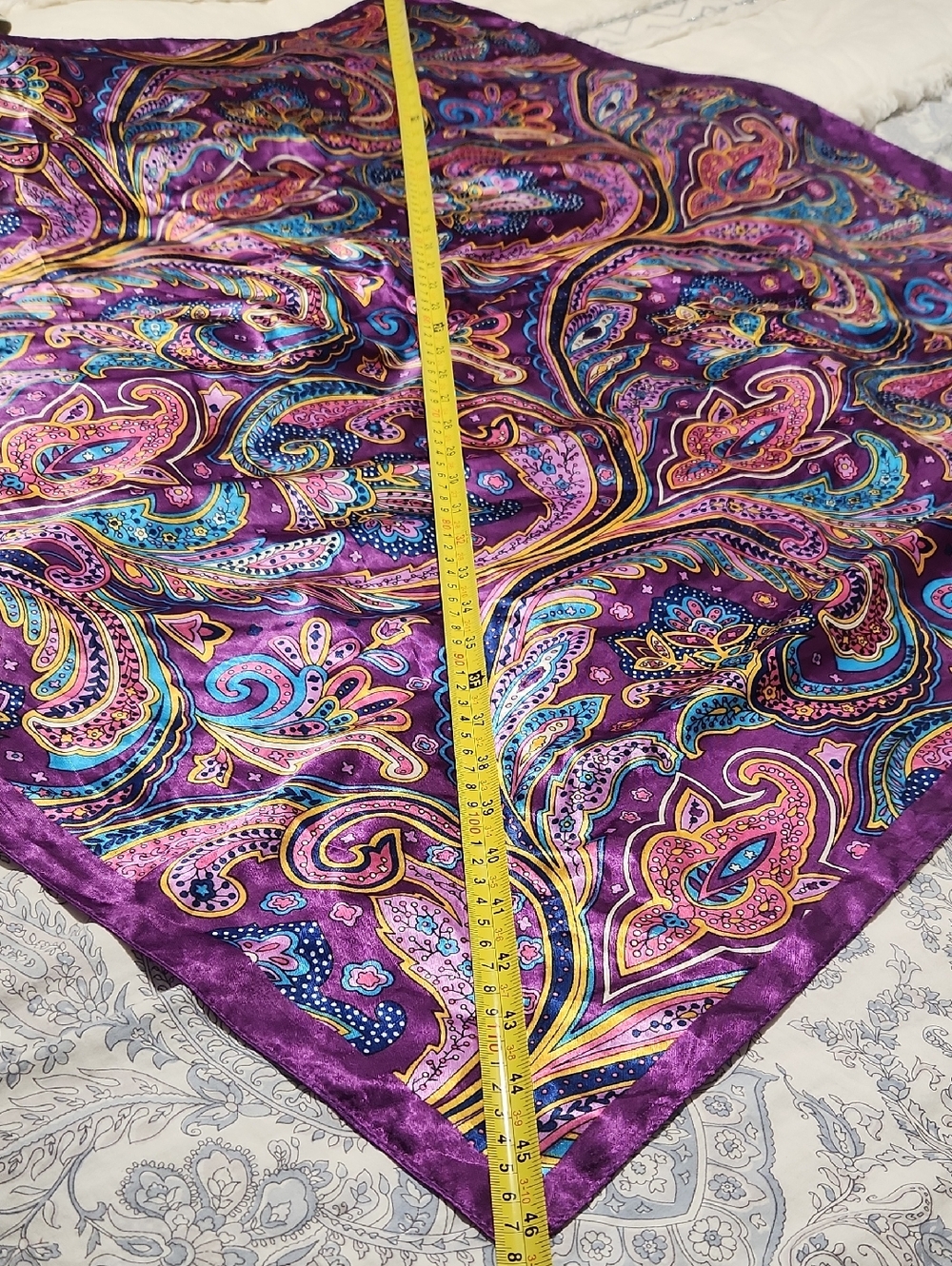 Silky Purple Paisley Scarf - Picture 8 of 10